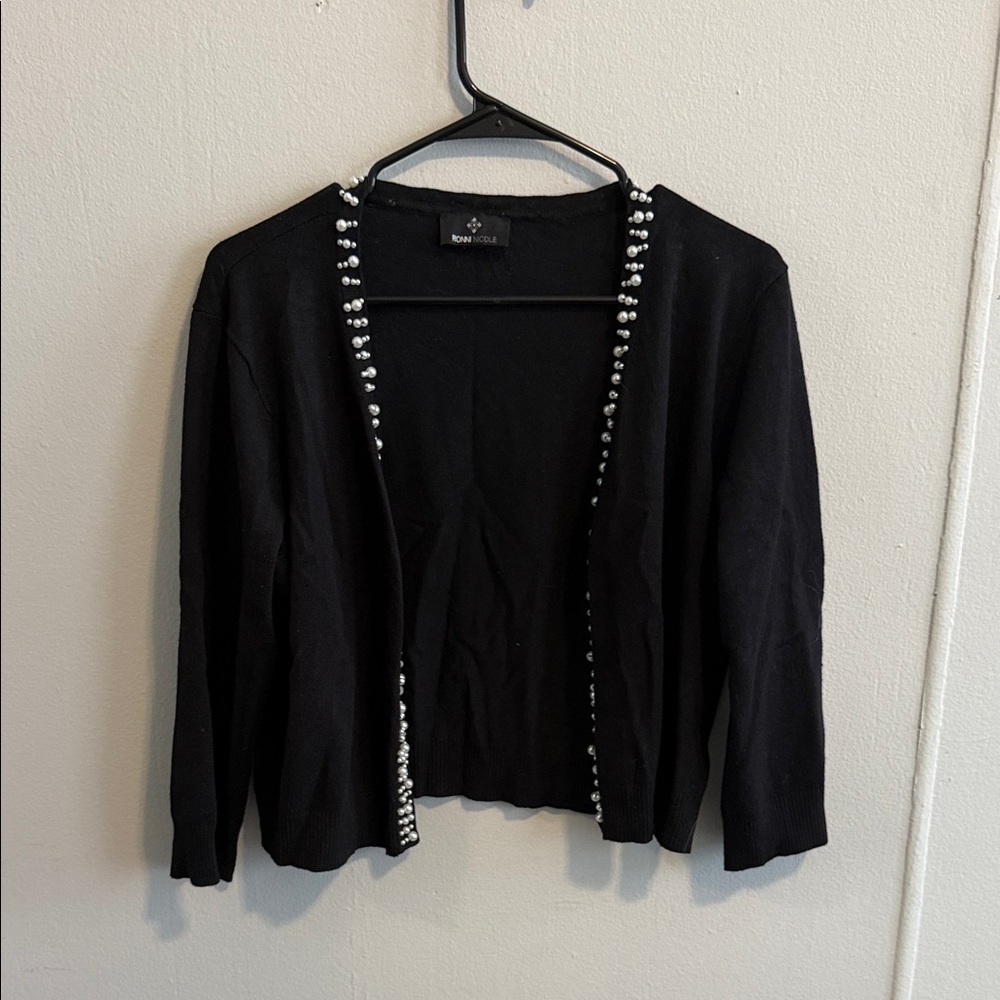 Ronni Nicole Black Cardigan with Pearl Details